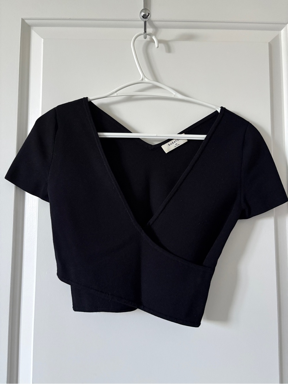 Babaton Black Sculpt Knit Wrap Crop Top